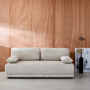 Banquette convertible 3 places velours côtelé greige avec coffre de rangement - L 192 x P 100 x H 81cm -Nelson