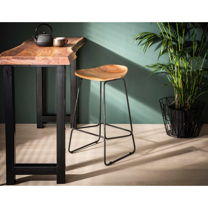 Djoda - lot de 4 tabourets de bar - bois massif d'acacia - Noir / Bois
