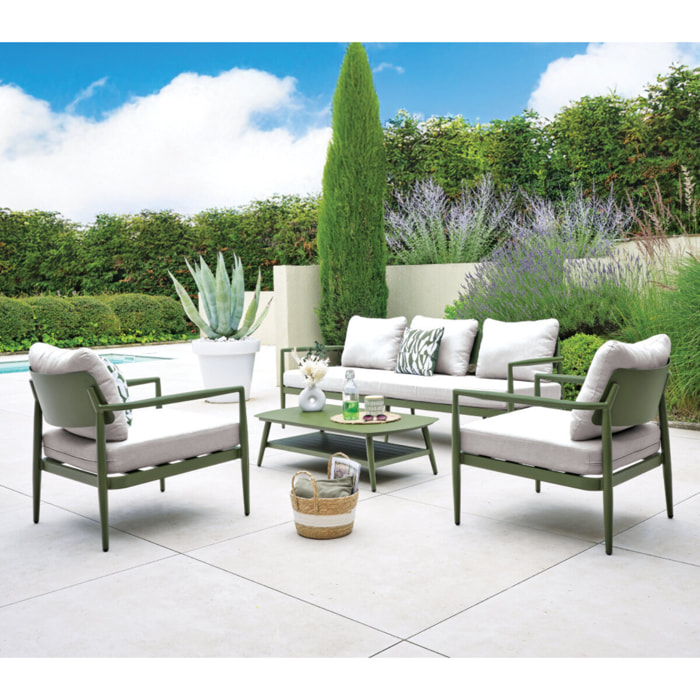 Salon de jardin en aluminium - 5 places - vert sauge - NAÏROBI