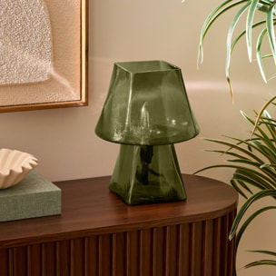 Lampe champignon Elita H.26cm en verre vert