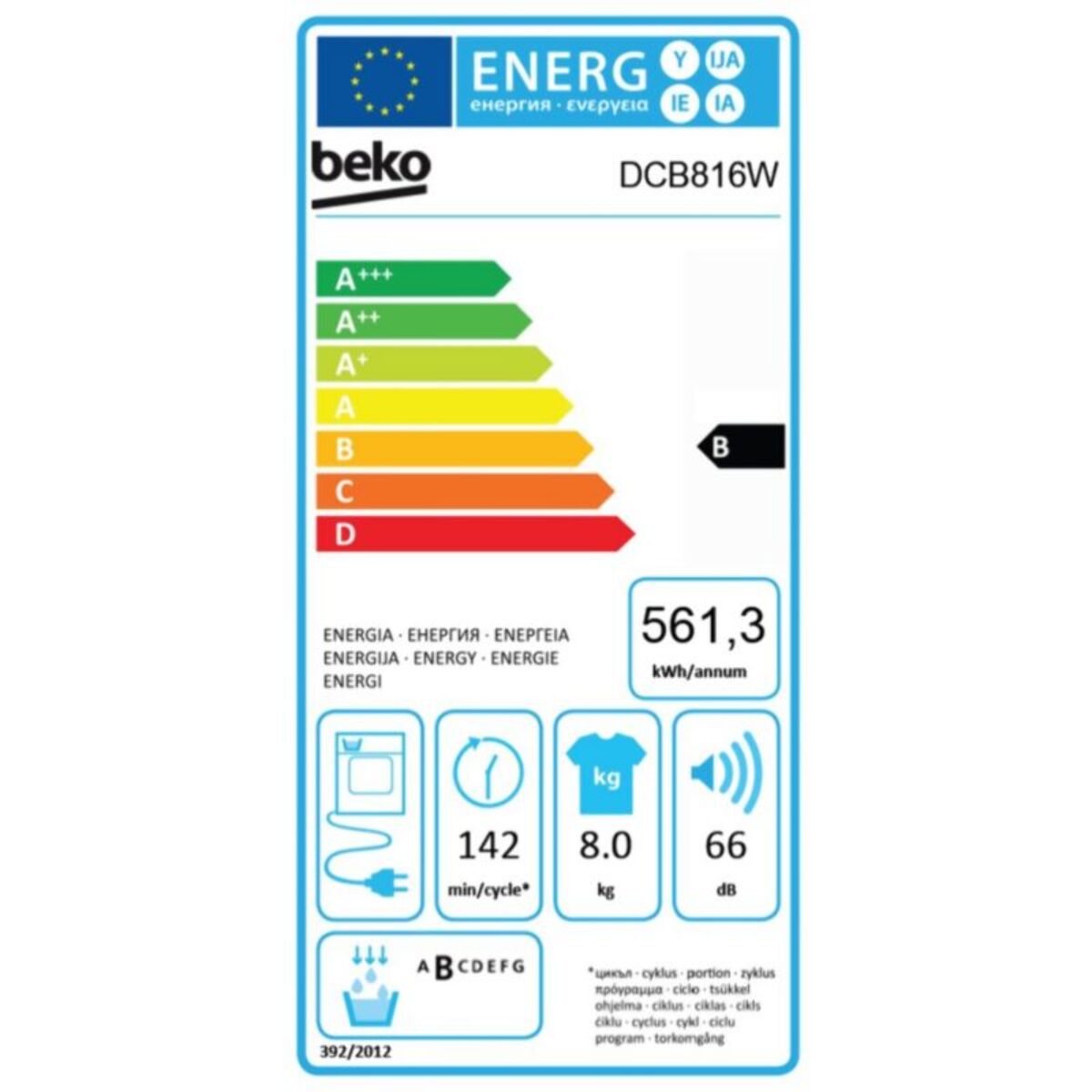 Sèche linge à condensation BEKO DCB816W