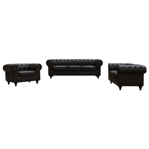 Canapé fixe Chesterfield "Aliza" - 204 x 80 x 58 cm - 3 places - Marron