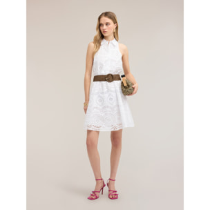 Motivi - Vestido camisero en sangallo de algodón - Blanco