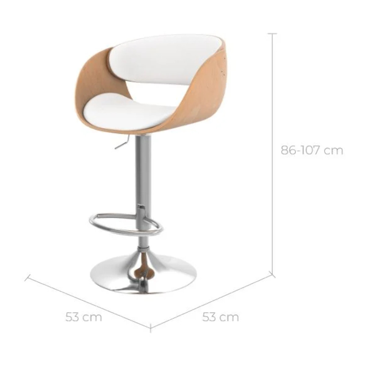 Chaise de bar réglable en cuir synthétique blanc 62,5/83,5 cm - Adelmar