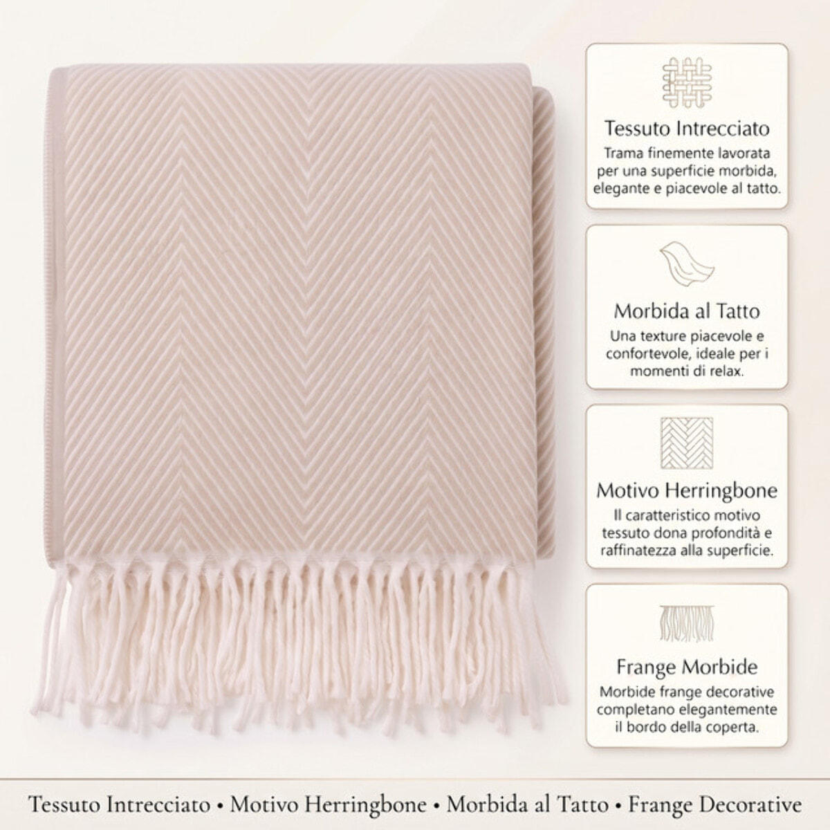 Plaid a spina di pesce in poliestere - Beige
