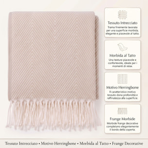 Plaid a spina di pesce in poliestere - Beige