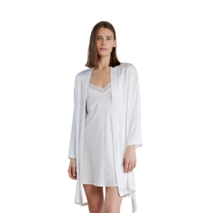 Completo due pezzi donna in raso con camicia da notte e vestaglia manica lunga articolo pleasure Noidinotte