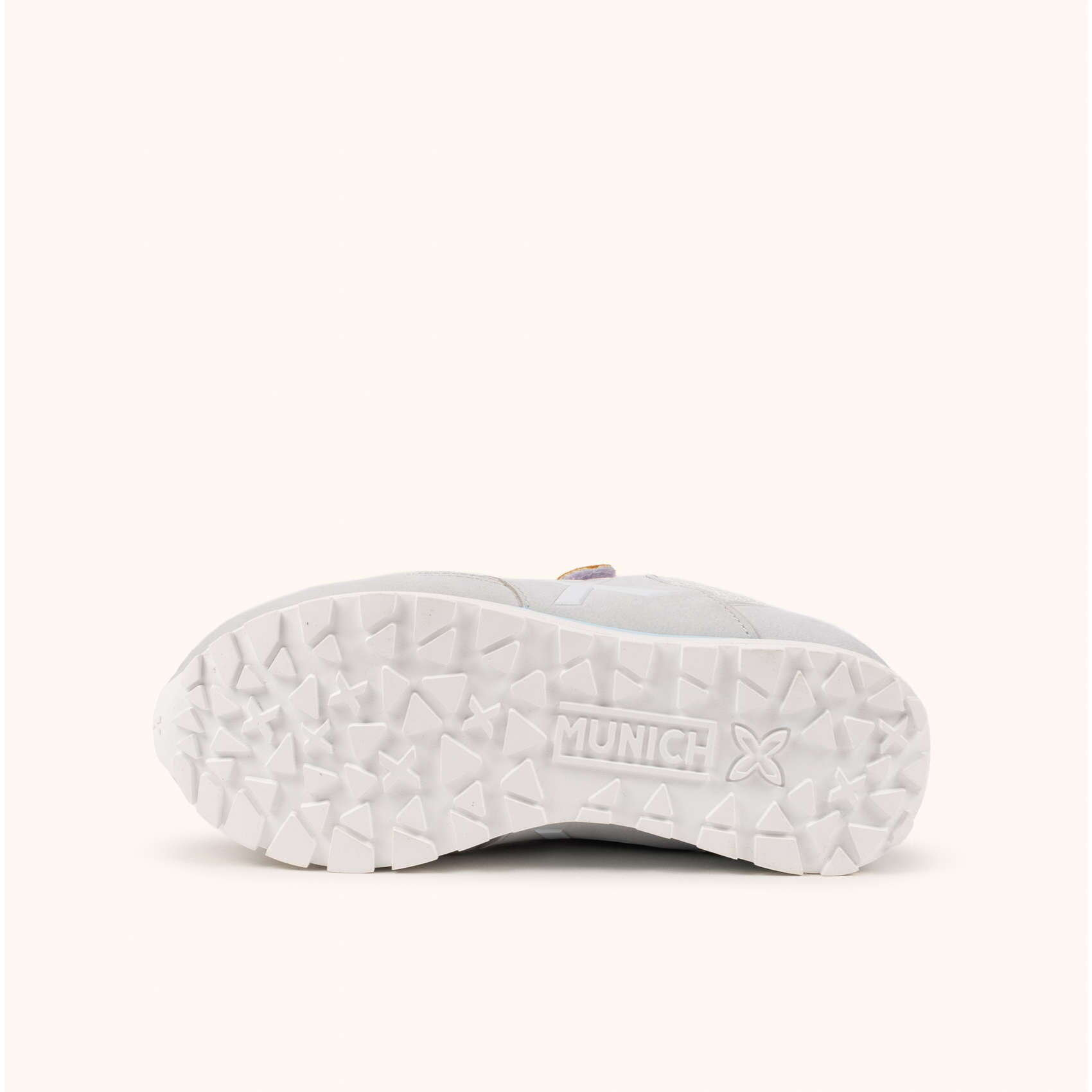 MUNICH DASH KID VCO 2.0 175 Zapatilla Retro Running Infantil Gris con Triple Velcro Pastel y Detalles Azules y Rosas