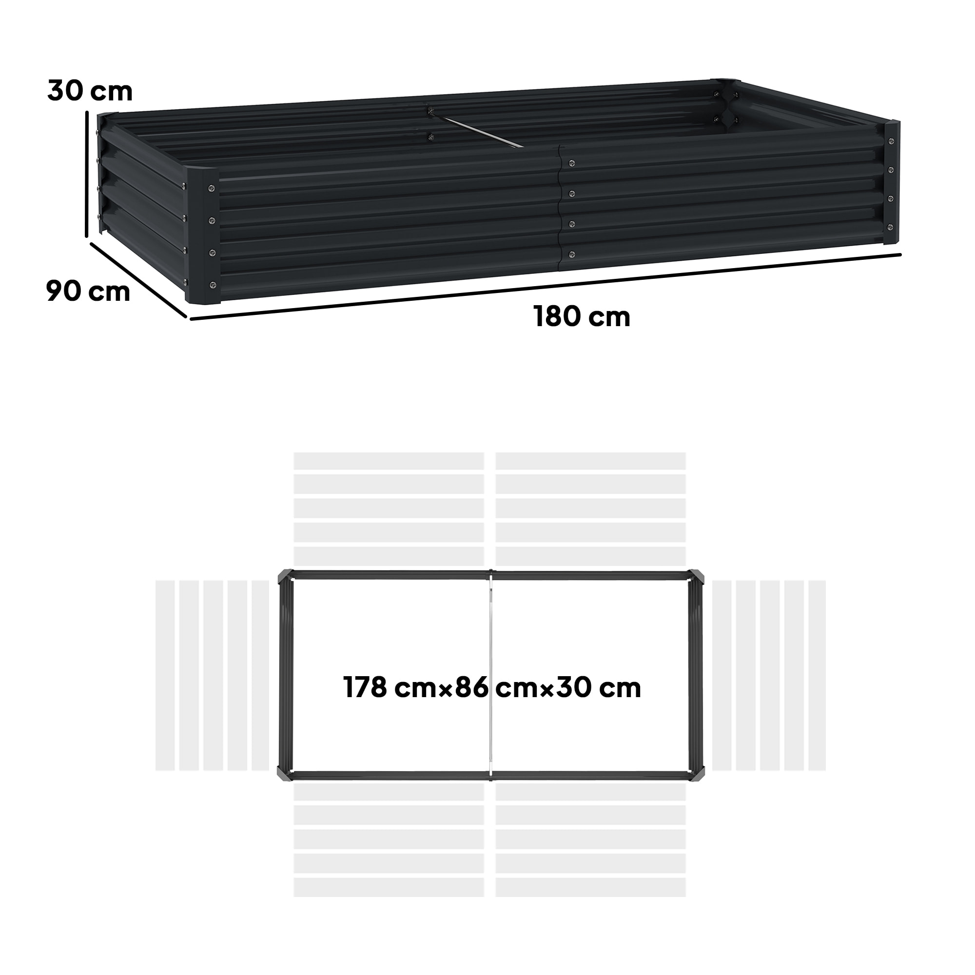 Jardinera Elevada de Acero Galvanizado Huerto Urbano para Cultivar Plantas Flores Hierba Macetero Grande Exterior Rectangular con Fondo Abierto 180x90x30 cm Gris Oscuro