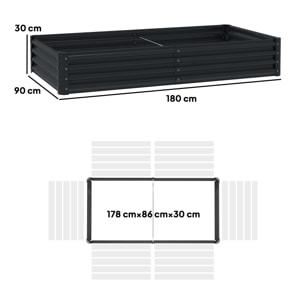 Jardinera Elevada de Acero Galvanizado Huerto Urbano para Cultivar Plantas Flores Hierba Macetero Grande Exterior Rectangular con Fondo Abierto 180x90x30 cm Gris Oscuro