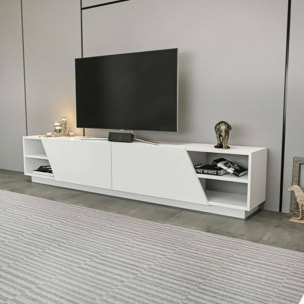 Mobile porta TV Dpazienz, Credenza da soggiorno, Armadio basso per TV, Base parete attrezzata, 240x37h47 cm, Bianco