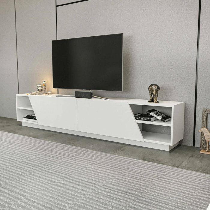 Mobile porta TV Dpazienz, Credenza da soggiorno, Armadio basso per TV, Base parete attrezzata, 240x37h47 cm, Bianco