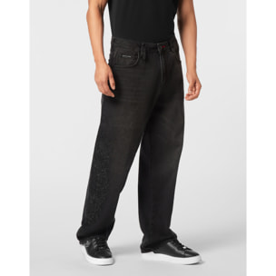 PHILIPP PLEIN Embroidered Beach Boy Fit Jeans Cross Gothic Plein