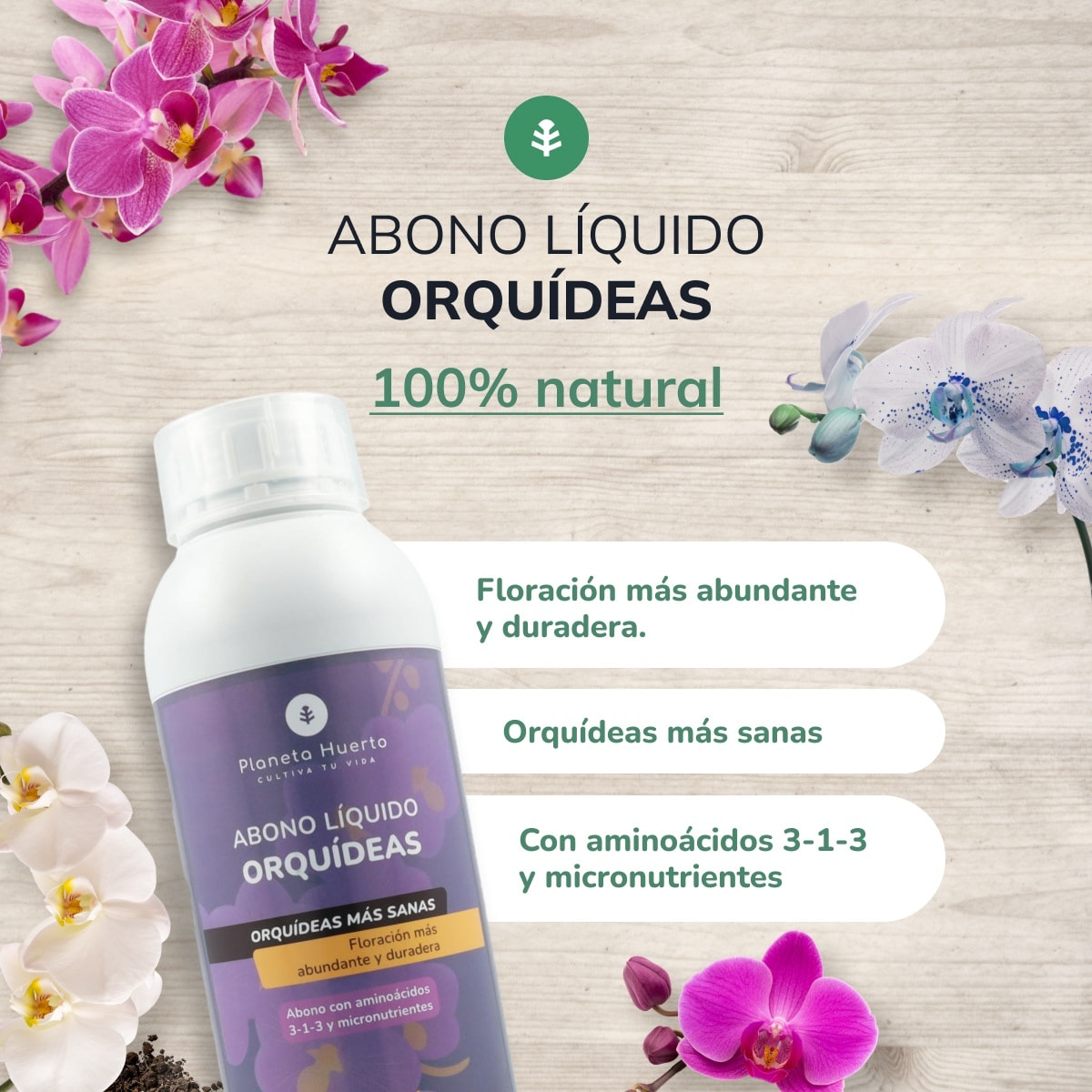 PLANETA HUERTO | Abono Líquido Orquídeas 1 Litro: Fertilizante Líquido Especializado para la Nutrición Completa de Orquídeas con Enfoque en Crecimiento y Floración Saludable