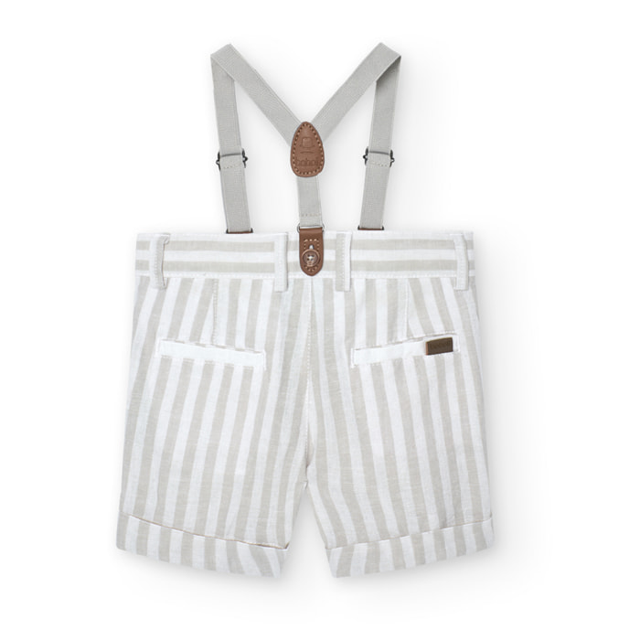 Bermudas, tirantes niÃ±o, lino estampado de rayas, piedra