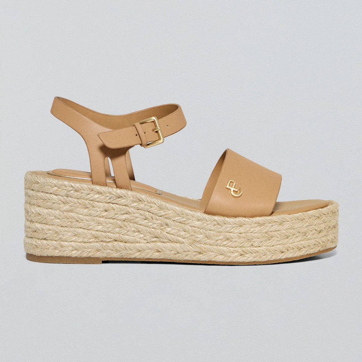 Sandalia de cuña taupe de yute Aurora con detalle metálico