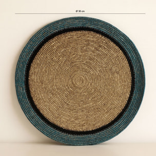 Lot de 6 sets de table en jonc de mer naturel et bleu d38cm IRIS