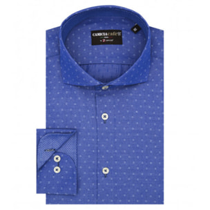 Camicia Uomo 1 Bottone Francese Slim Cotone Poliestere Jacquard Blu Inchiostro