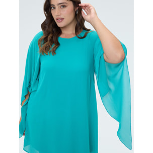 Fiorella Rubino - Vestido de georgette con maximangas kimono - Green Water
