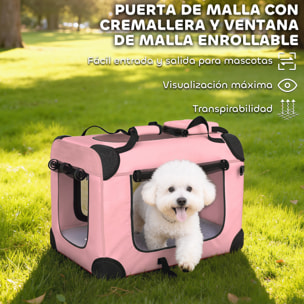 Transportín para Perros Plegable, 60x41,5x41 cm, Transportín para Mascotas con Ventanas de Malla, Cojín Suave, y 2 Asas, Bolsa de Transporte para Mini Perros, Gatos, Rosa