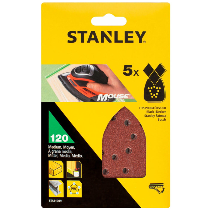 Stanley 5 abrasifs corindons qualité supérieure Mouse grain 120 STA31009-XJ