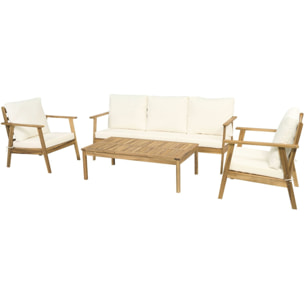 Salon de jardin en bois d'acacia avec coussins "Chilwell" - 5 places - Beige
