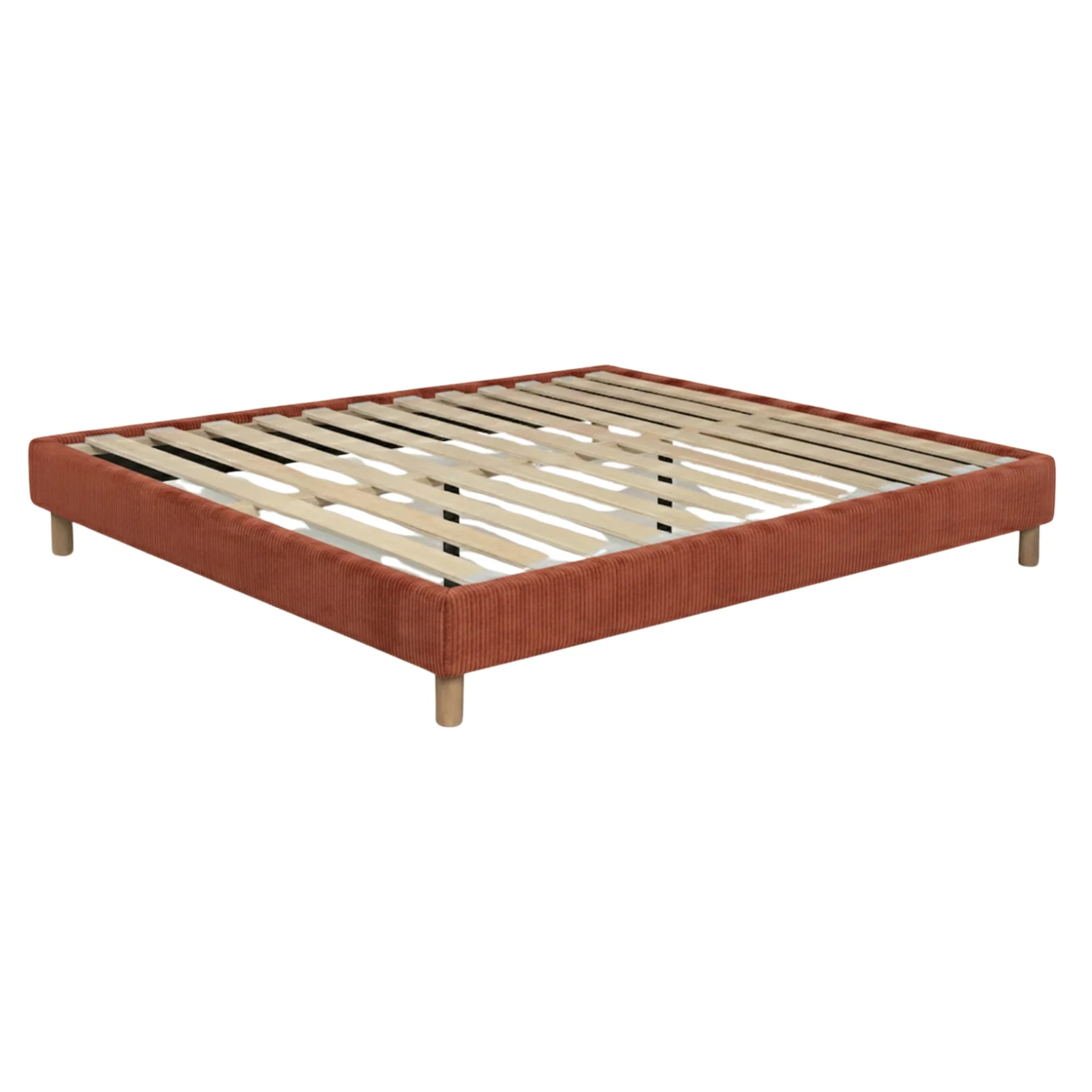 Ensemble matelas Bali & sommier Cancun | Mémoire de forme et ressorts ensachés | Cadre à lattes | Velours côtelé | Terracotta