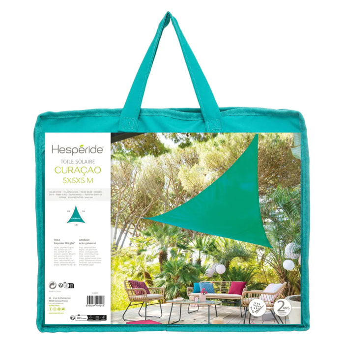 Voile d'ombrage triangulaire "Curacao" émeraude 5x5x5m en polyester