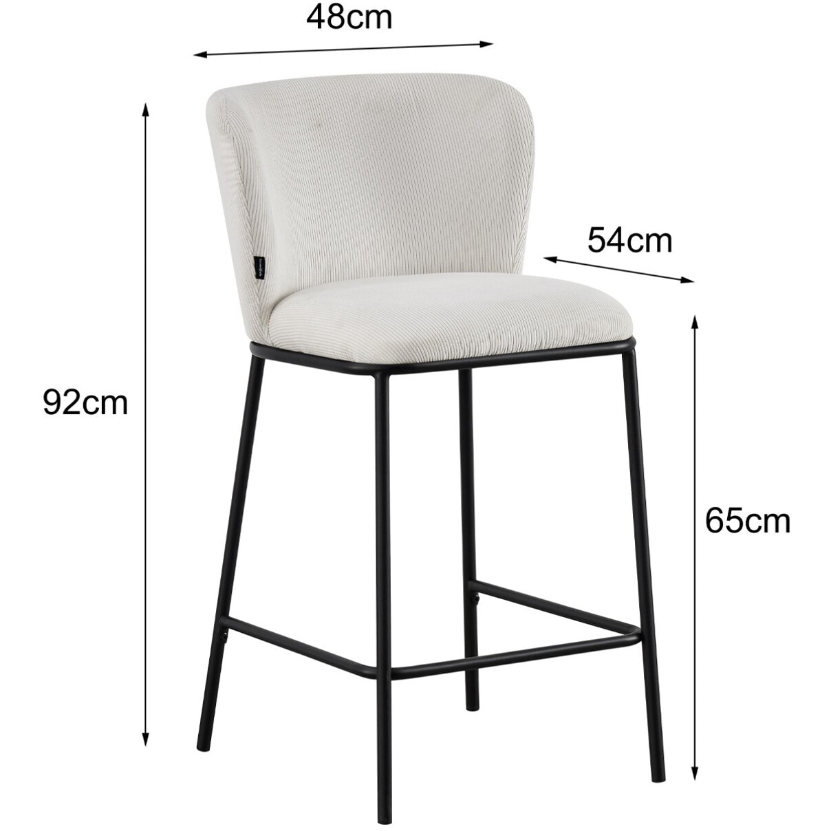 Lot de 2 tabourets de bar en velours côtelé, piètement noir - TOMA