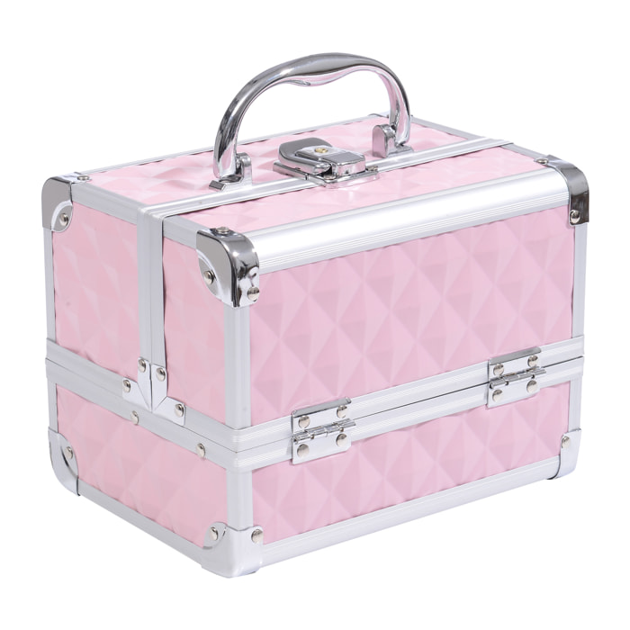 Maletín de Maquillaje Portátil con Cerradura 20x15x15cm Rosa