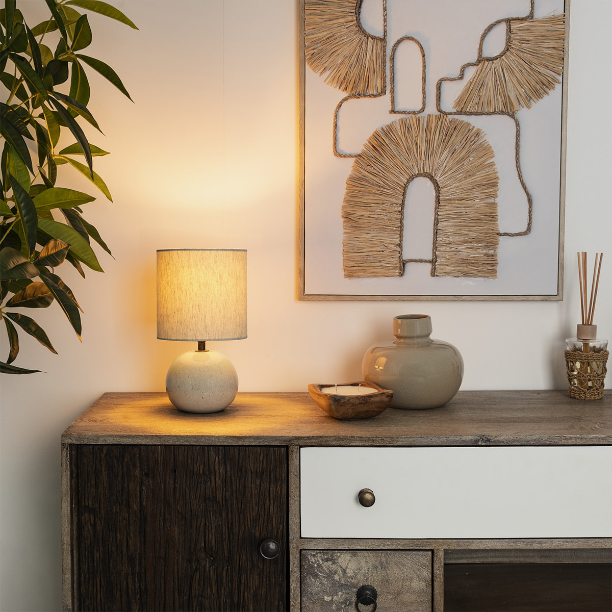 Lampe "Gaia" en coton H26,5cm blanc