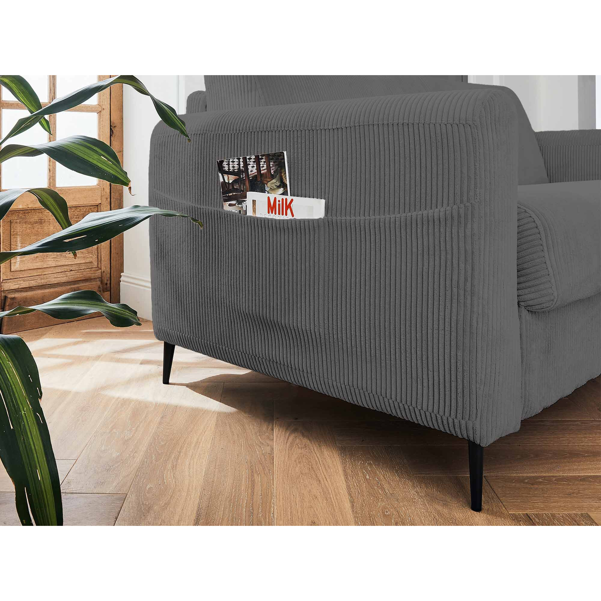 Owen - canapé lit 3 places convertible express couchage quotidien 140 cm matelas 12 cm en velours côtelé - Gris foncé