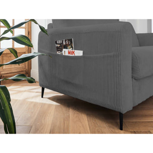 Owen - canapé lit 3 places convertible express couchage quotidien 140 cm matelas 12 cm en velours côtelé - Gris foncé