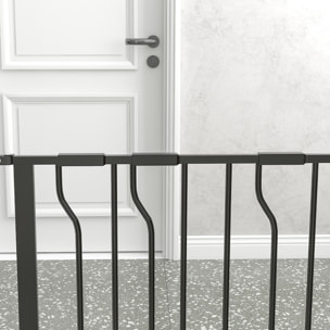 Barrera de Seguridad de Perros Extensible para Escaleras y Puertas 75-145 cm con Extensiones Montaje a Presión Acero Altura 76 cm Negro