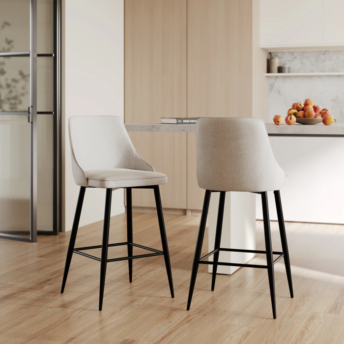 Lot de 2 chaises pour îlot central 66,5 cm en tissu beige - Pipo