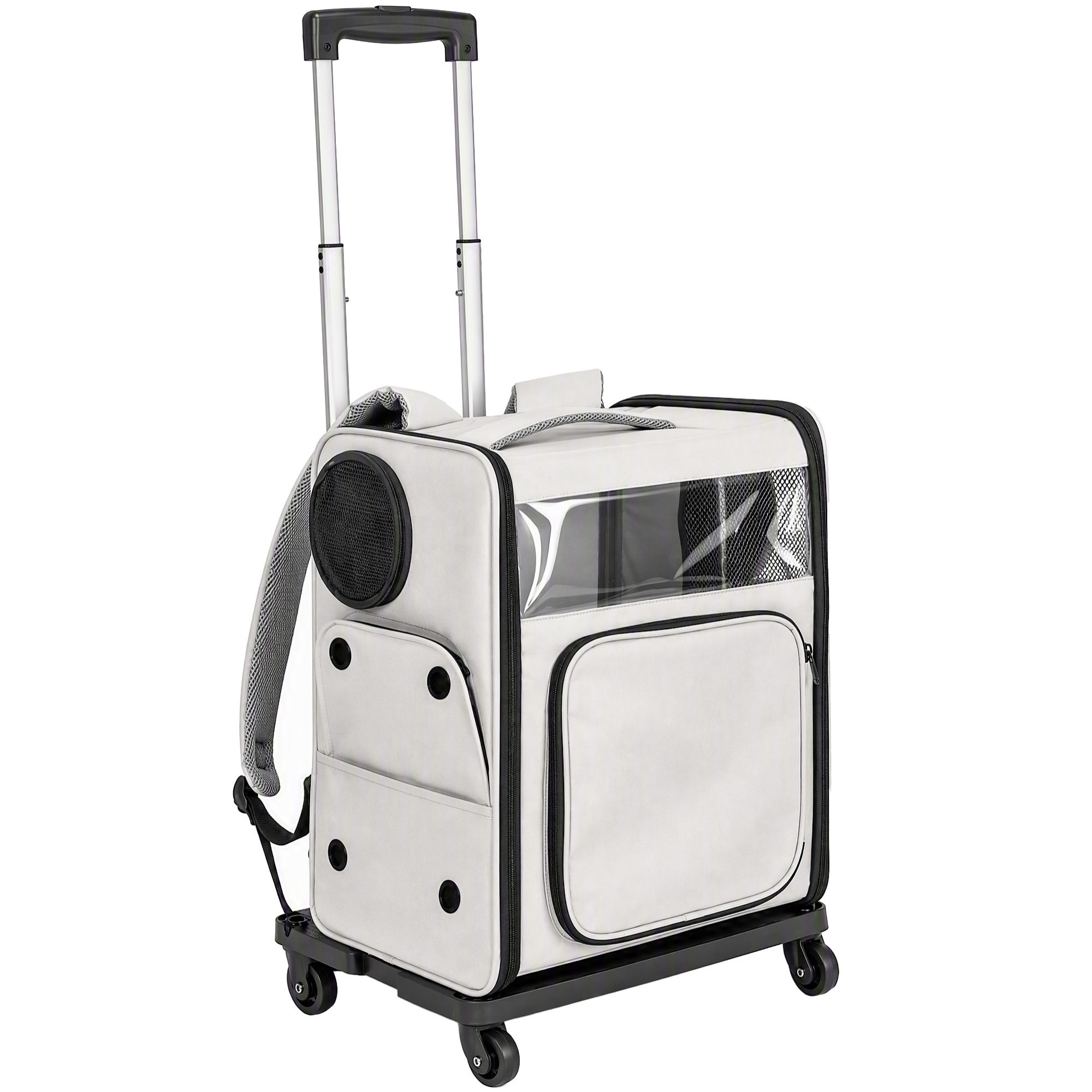 Sac de transport trolley télescopique amovible chien chat gris clair noir