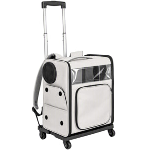 Sac de transport trolley télescopique amovible chien chat gris clair noir
