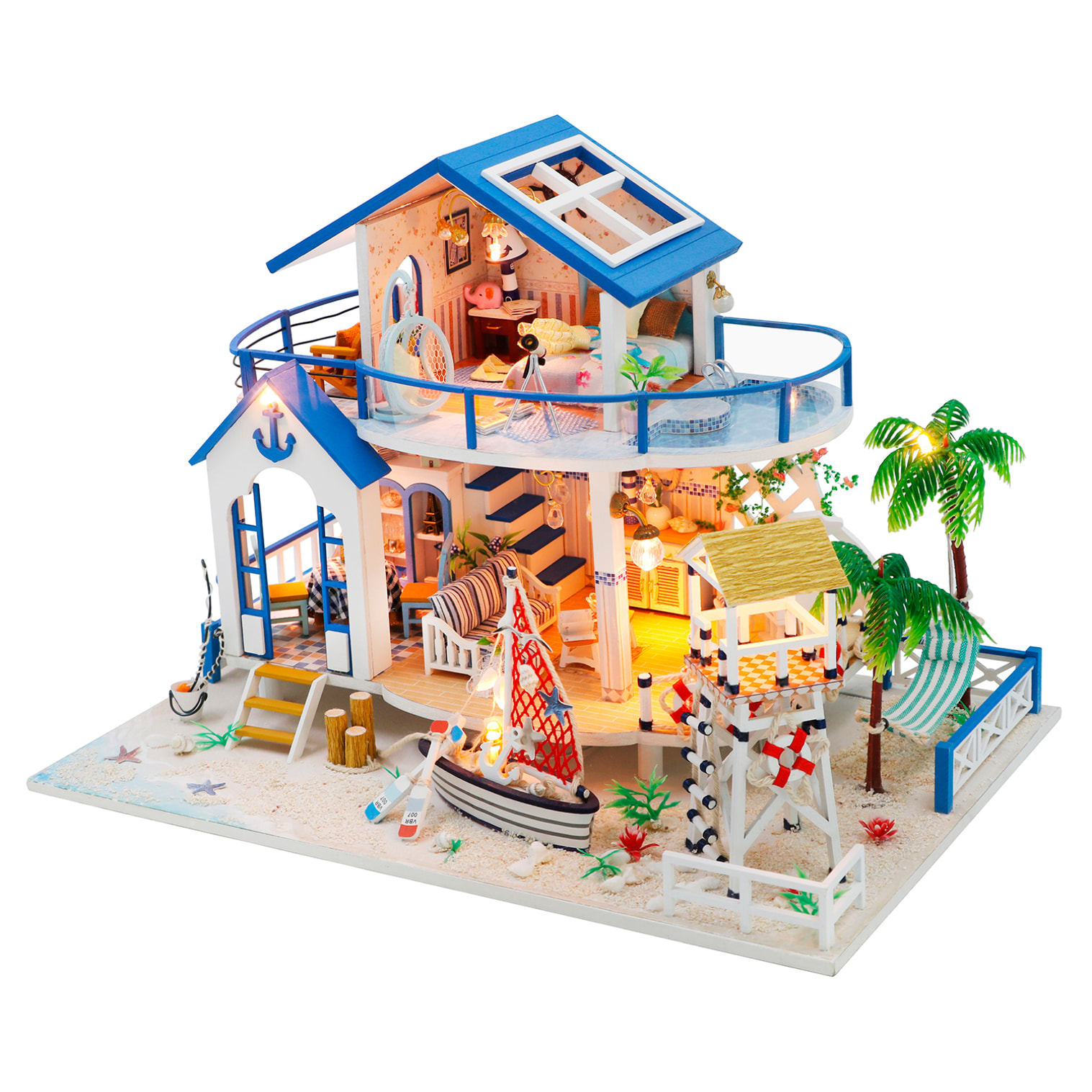 Casa de playa Leyenda del mar azul. Maqueta 3D realista con gran detalle y luces led.