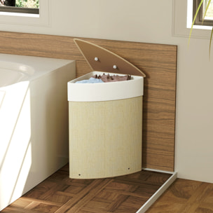 Cesto Ropa Sucia de Bambú para Esquina de 55L con Tapa y Asa, Cubo Ropa Sucia con Bolsa Extraíble y Lavable para Baño, Dormitorio, 35x35x60 cm, Crema