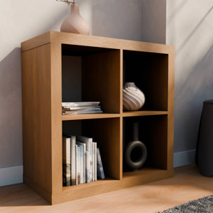 Etagère bibliothèque cubique 2 niveaux 4 compartiments. casiers. effet bois de manguier. L 76 x P 39 x H 76cm