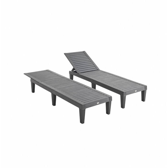 Lot de 2 bains de soleil. PIA. transats multi positions. en plastique. noir