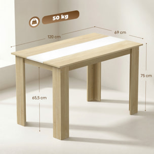 Table à manger grand plateau 4-6 personnes - dim. 120L x 69l x 75H cm - aspect bois chêne clair blanc