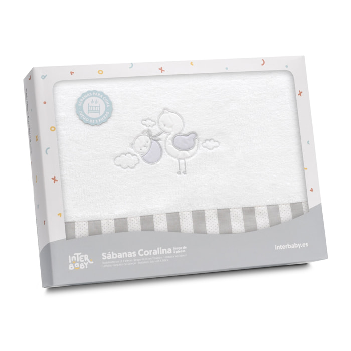 Triptico Coche Coralina Cigueña Oso Bco/Gris