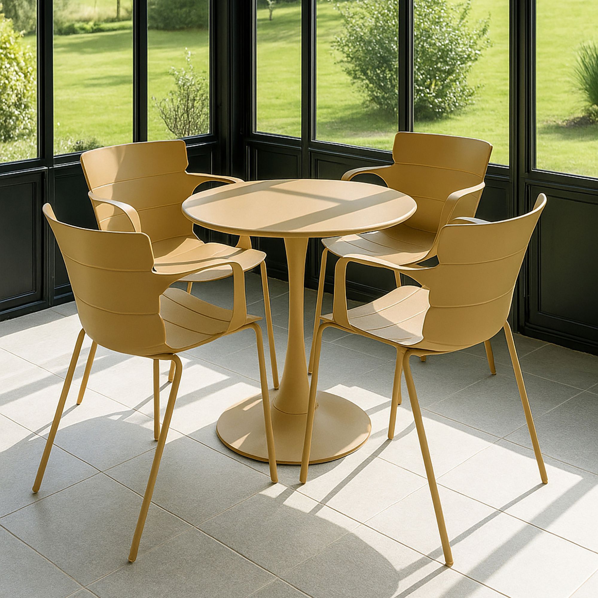 Lot de 4 fauteuils de table en polypropylène et métal ocre MONTAUK