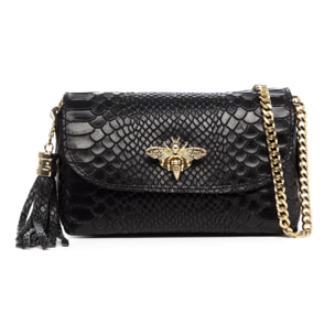 Amblar borsa a tracolla donna. Pelle autentica camoscio stampato serpente.