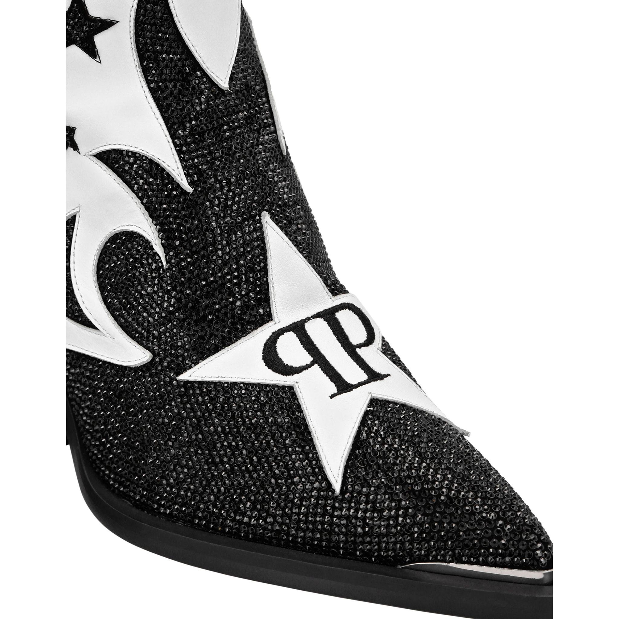 PHILIPP PLEIN Strass Cow Boy Boots Mid Heels Mid Stars