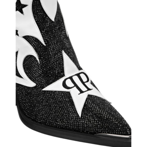PHILIPP PLEIN Strass Cow Boy Boots Mid Heels Mid Stars