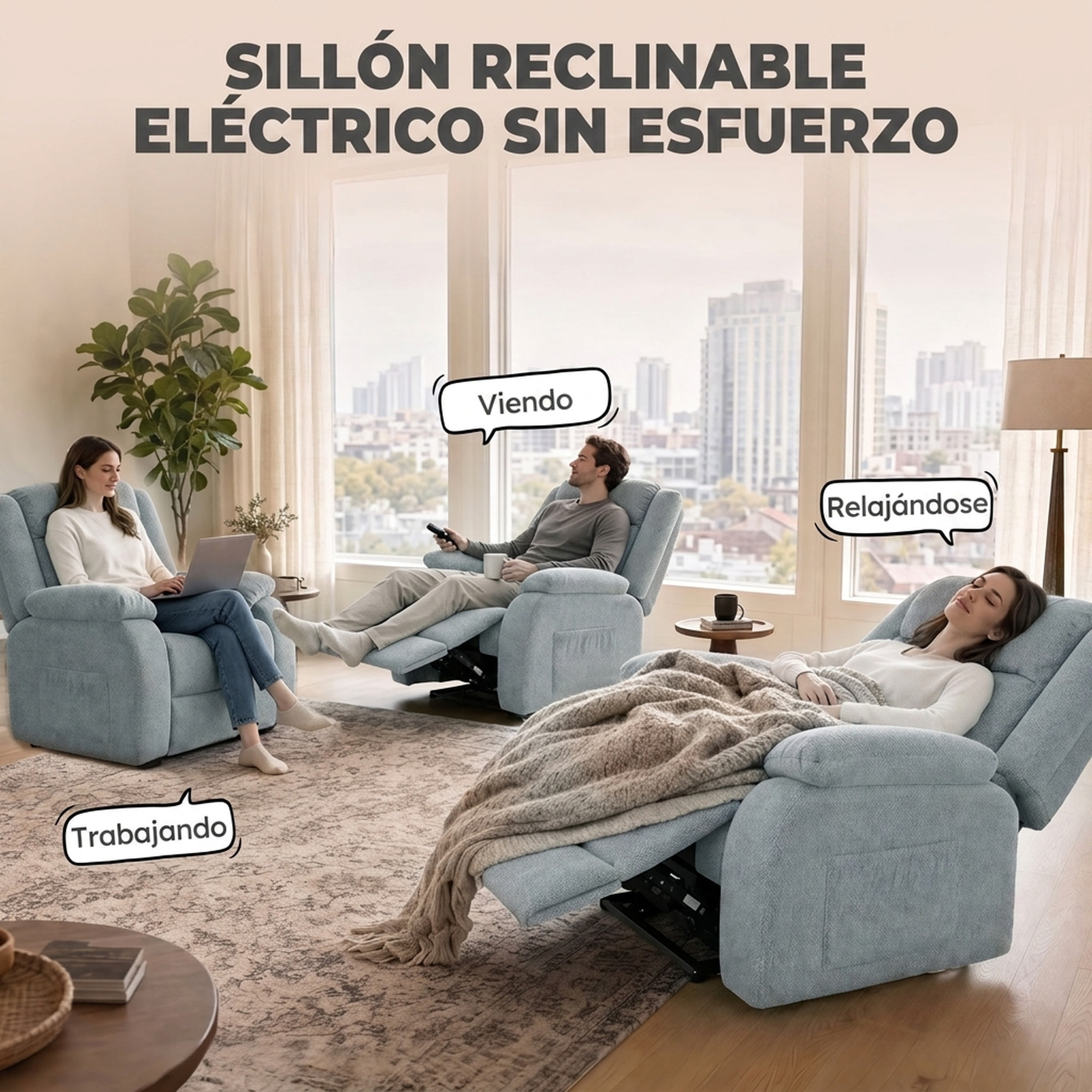 Sillón Relax Reclinable Eléctrico, Sillón Reclinable de Lino, con Asiento con Muelles, Respaldo Grueso, Reposapiés, Reposabrazos Anchos, Mando, Puerto USB y 2 Bolsillos Laterales, Verde