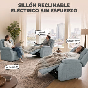 Sillón Relax Reclinable Eléctrico, Sillón Reclinable de Lino, con Asiento con Muelles, Respaldo Grueso, Reposapiés, Reposabrazos Anchos, Mando, Puerto USB y 2 Bolsillos Laterales, Verde