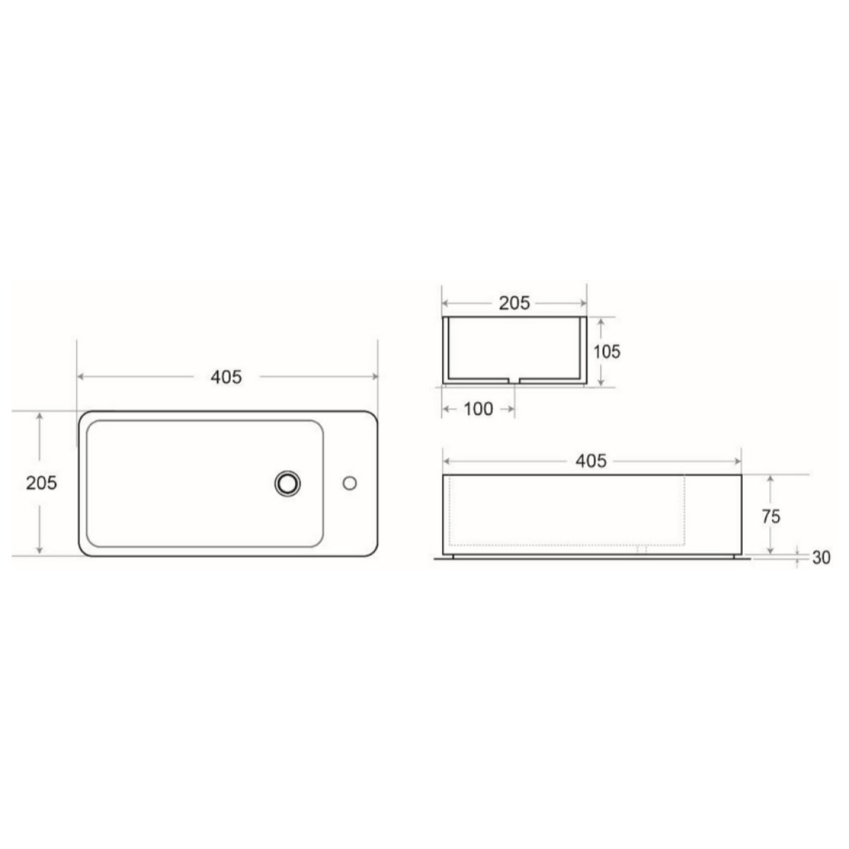 Ensemble lave-mains suspendu avec trou pour robinetterie 40.5x20.5 + Siphon (SATBRE4020SL-SET2)